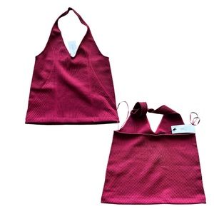 Dynamite Burgundy Ribbed Halter Tank